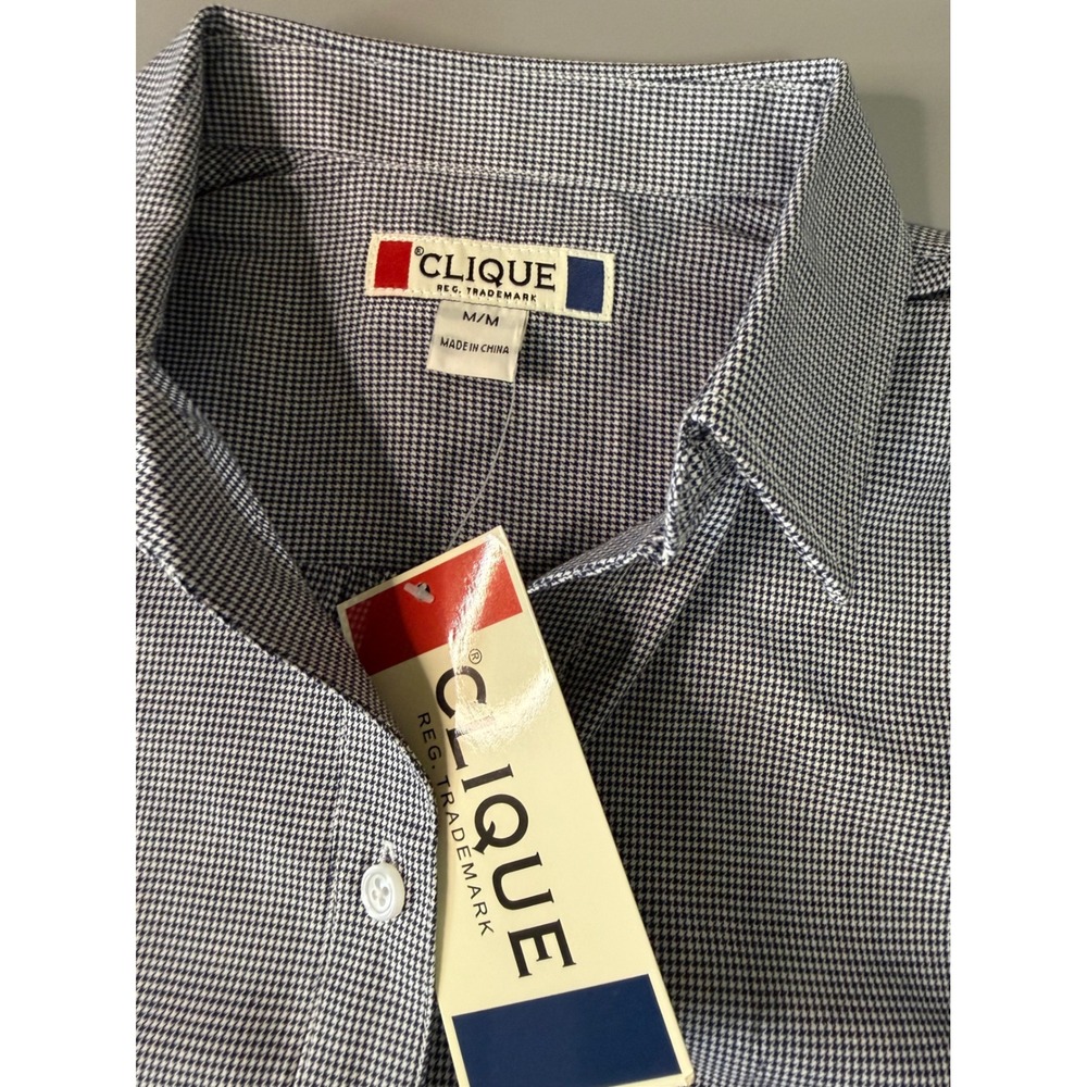 Clique Womens Navy White Houndstooth Button Down Long Sleeve Shirt Size M NWT